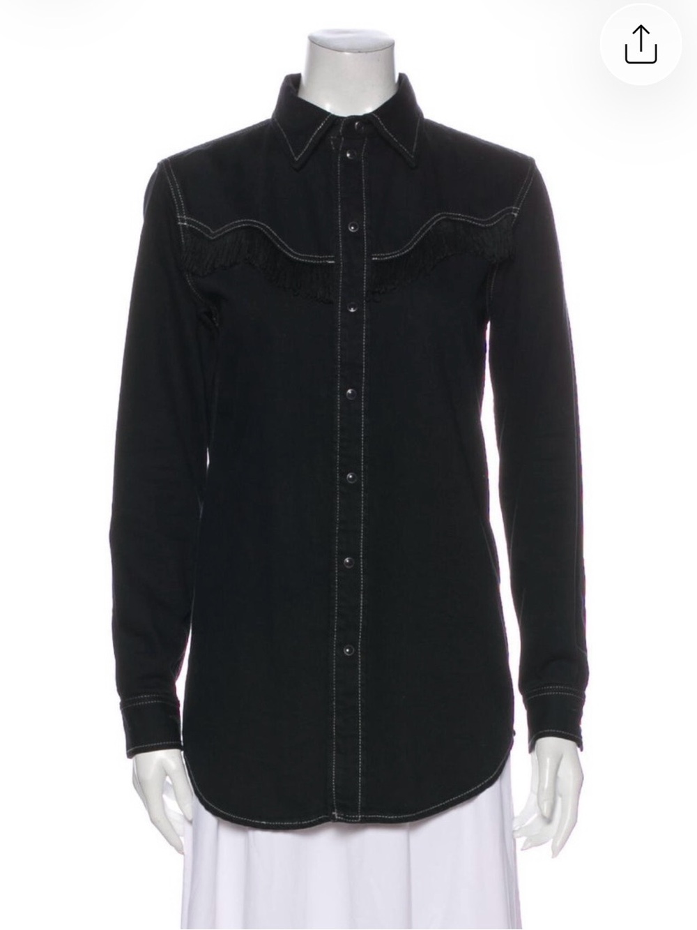 GANNI Fringe Western Shirt Black Contrast Stitch Denim Size EU 34 - Picture 2 of 12